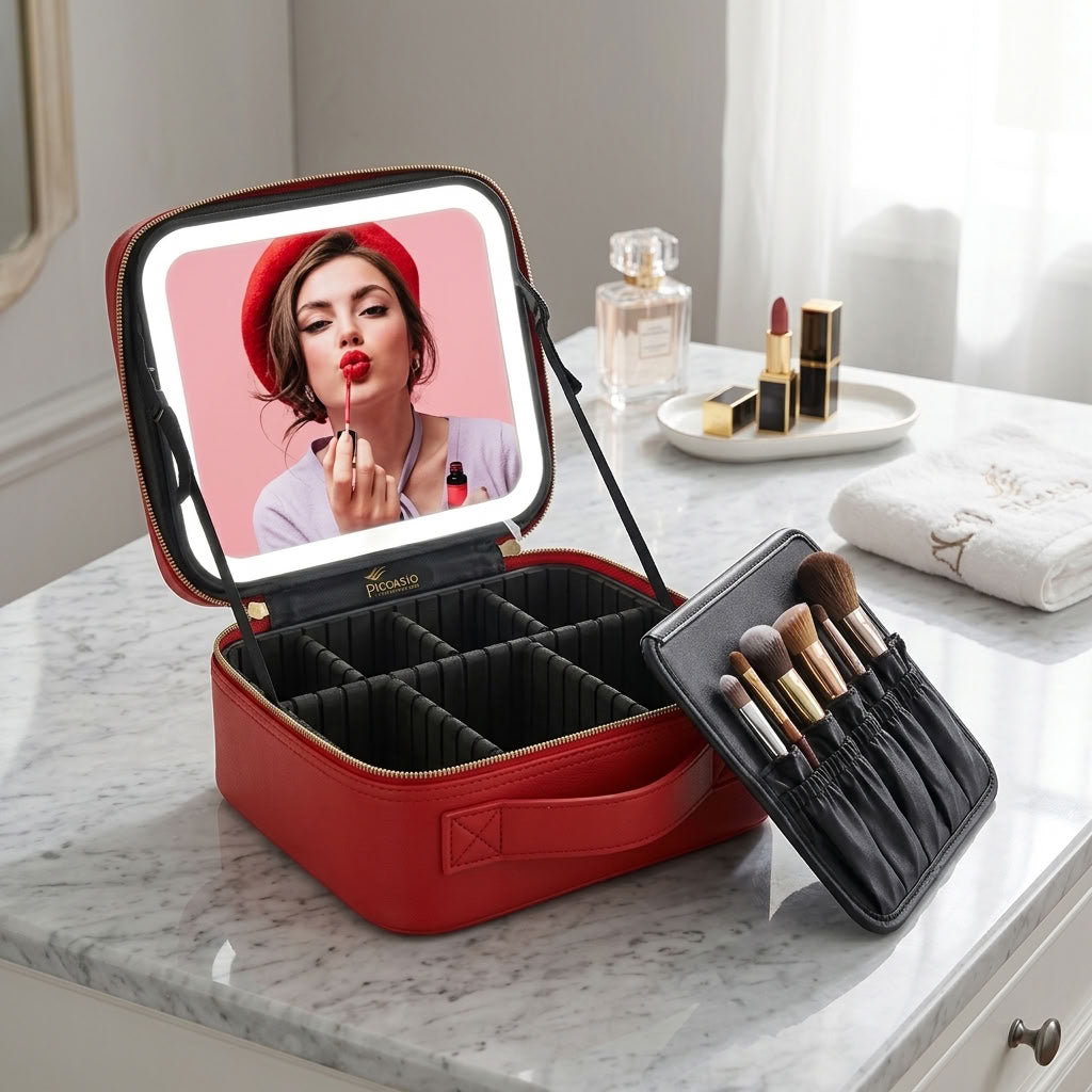 Rechargeable LED Mirror Travel Makeup Case