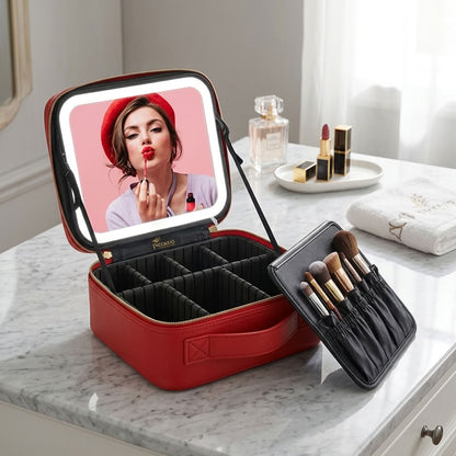 Rechargeable LED Mirror Travel Makeup Case