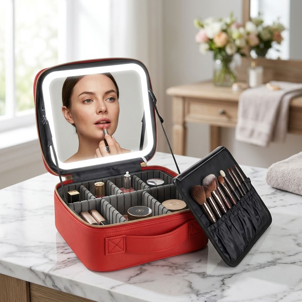 Makeup travel bag with led lighted mirror uae amazon